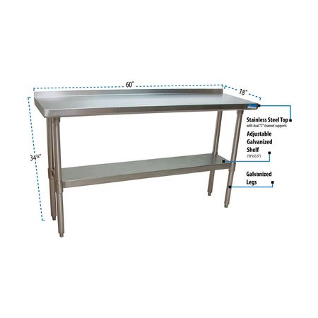 Bk Resources Work Table Stainless Steel With Undershelf, 1.5" Rear Riser 60"Wx18"D VTTR-1860